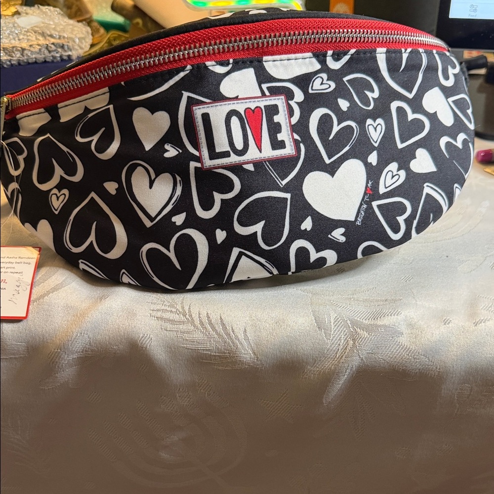 Brighton Heart Print Belt Bag with Red Trim